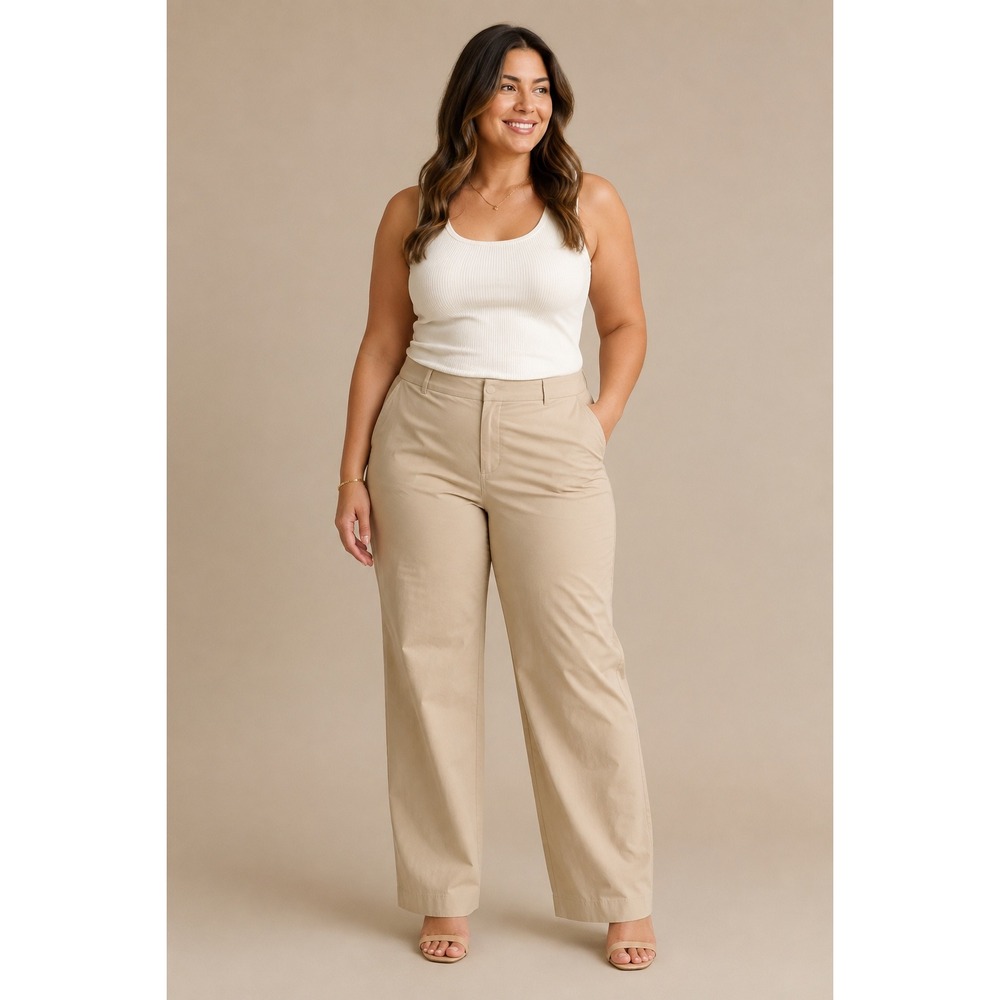 Brooks Brothers Catherine Fit Khaki Beige Straight Leg Pants 14 Stretch Cotton - Picture 1 of 8